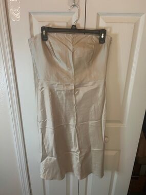 Ann Taylor Strapless Satin Dress in Light Cream